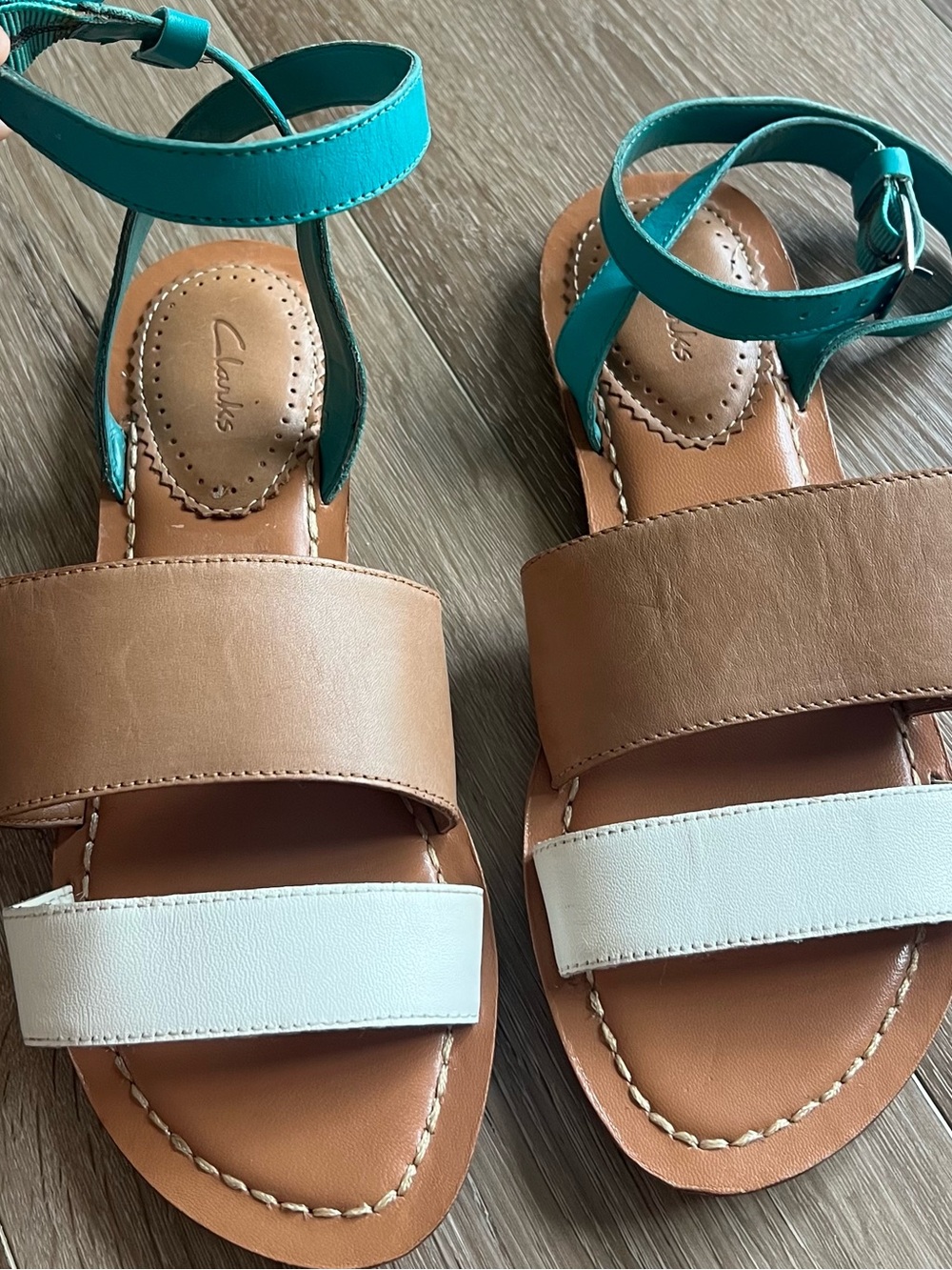 Clarks Surf Legend Leather Comfort Sandals Tan Turquoise Size 6